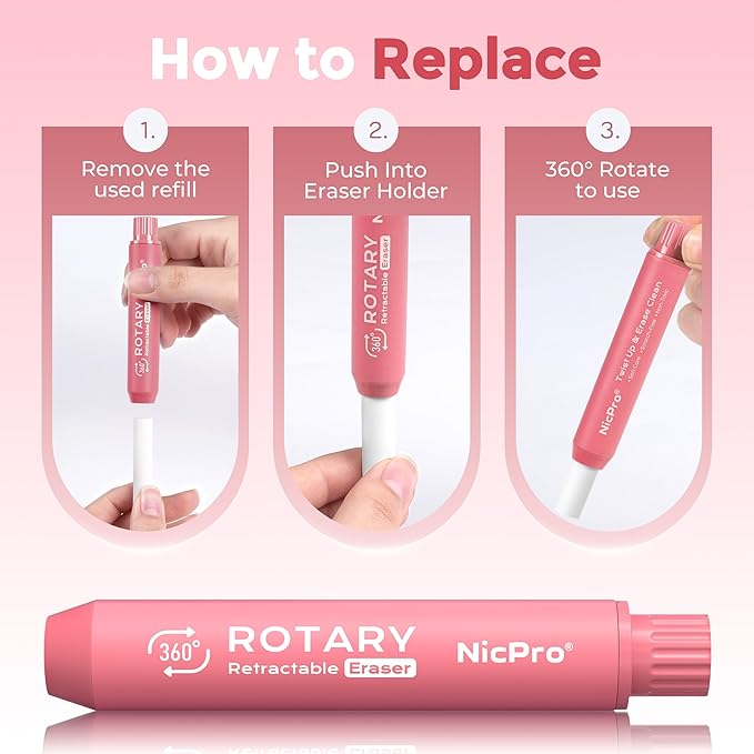 Nicpro 5+1 Pack Rotary Retractable Erasers, Soft TPE Twist Erasers - Image 6