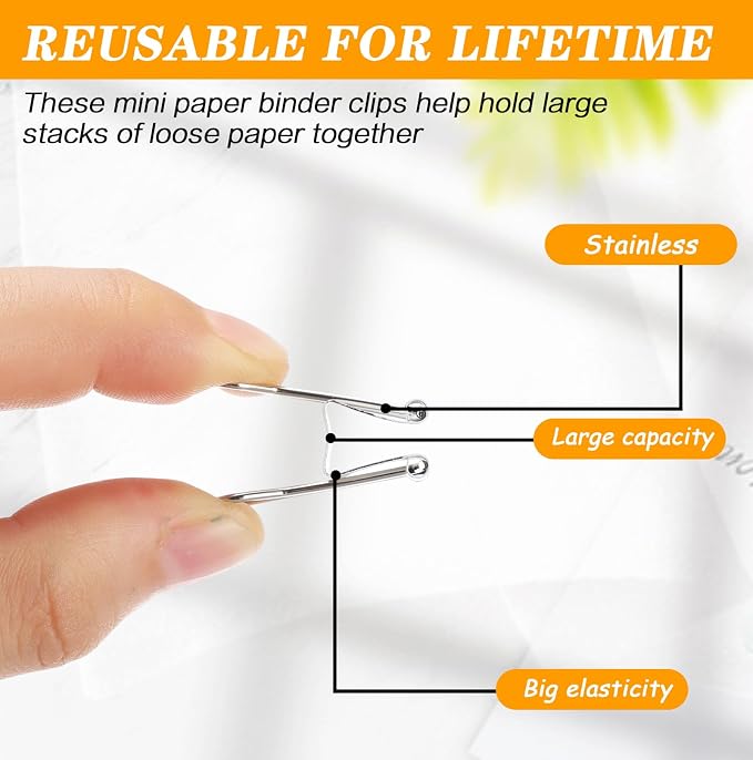 Jetec 200 Pack 0.6in/15mm White Metal Binder Clips Bulk Small Reusable Fold - Image 3