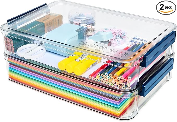CATOOMUU 2-Pack 9x13 Clear Plastic Project Case Stackable Storage Box | 5.5Qt by CATOOMUU