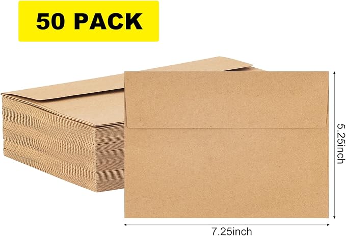 Hongyitime Kraft Paper Envelopes, 50 Pack, 5 x 7 Inch, Self-Seal Card Envelopes - Image 2