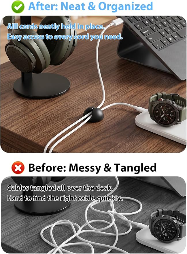Shintop Cord Organizer, 6 Pack Black Charger Holder Cable Clips Wire Clips - Image 3