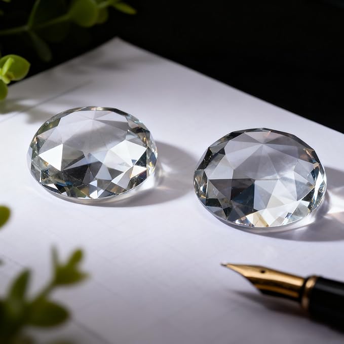 Round Faceted Clear Crystal Paperweight Set of 2, K9 Transparent Diamond Shape - Image 6