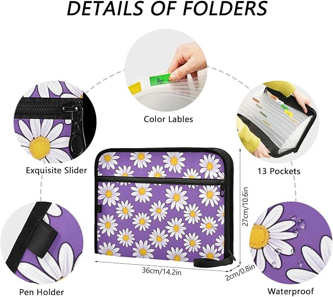 Expanding File Folder Daisies Purple Daisy Flower Accordion File Organizer 13 - Image 4