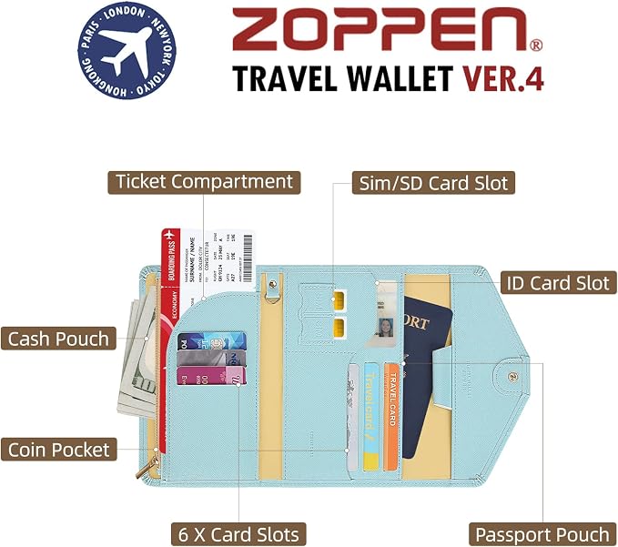 ZOPPEN Mulit-purpose Rfid Blocking Passport Holder Travel Wallet Passport and - Image 6