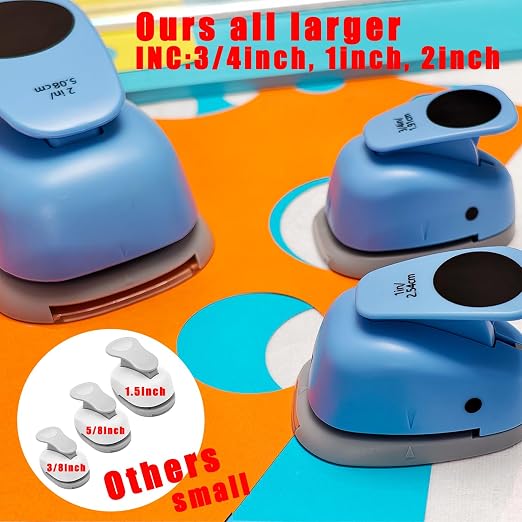 3‑Pcs Round Hole Paper Punch Set, Cutting Diameter 3/4‑inch, 2‑inch. | Circle - Image 6