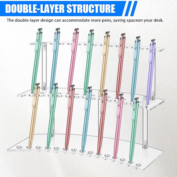 Zourane Acrylic Pen Display Stand, 2-Tier 30 Slot 1.3cm Wide Pen Holder - Image 3