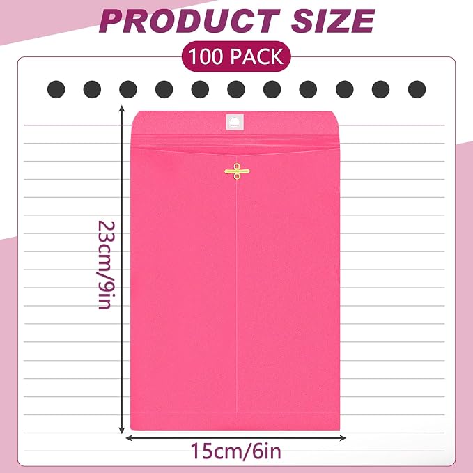 Geyee 100 Pcs Clasp Manilla Envelopes 6 x 9 Inch Gummed Colored Envelopes - Image 2