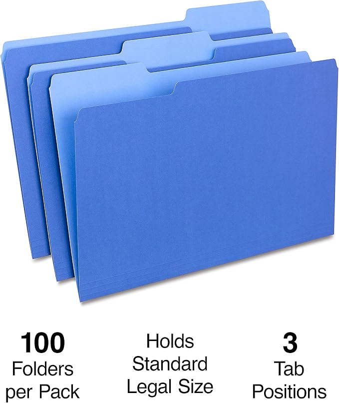 Staples File Folders, Legal Size, 1/3‑Cut Tabs, Durable Paper Stock, 200/Carton - Image 2