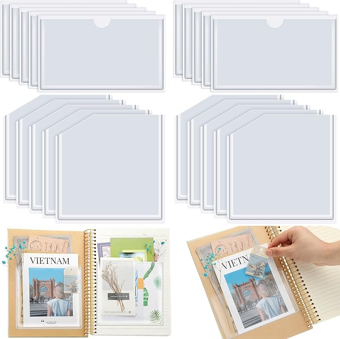 Junkin 20 Pcs Adhesive Pockets for Planners Index Card Pockets Planner by Junkin