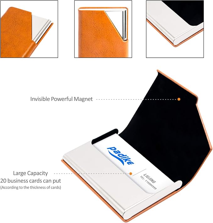 Padike Business Card Holder, Upgraded Leather Business Card Case Pocket Card - Image 4