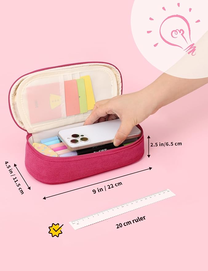 SUNEE Cute Pencil Case, Large Pencil Pouch, Soft Corduroy Fabric Big Pencil Bag - Image 6
