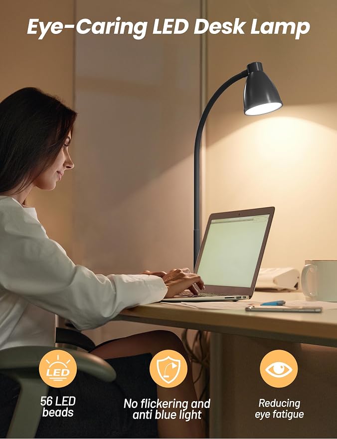 BOHON LED Desk Lamp with USB Charging Port 3 Color Modes Dimmable, AC Adapter - Image 3