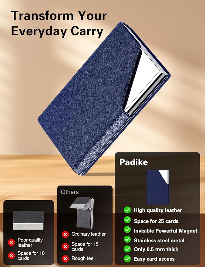 Padike Business Card Holder, Upgraded Leather Business Card Case Pocket Card - Image 2