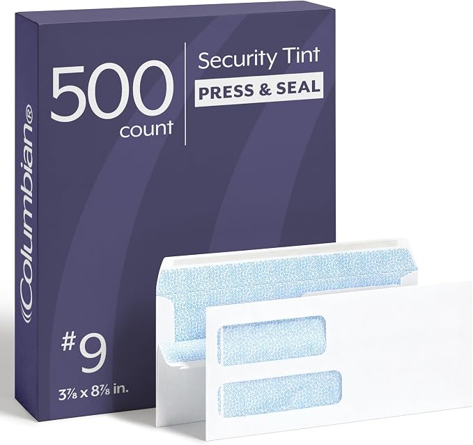 Columbian #9 Security Envelopes, 500 Pack, Double Window Self Seal Envelopes by TOPSProducts