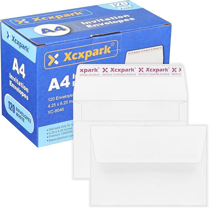 Xxcxpark 120 Qty Printable A4 Invitation Envelopes 4.25 x 6.25 Cards, Self Seal by Xxcxpark