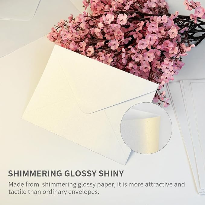 YINUOYOUJIA 50 PCS Pearl white Envelopes A7, 5 x 7 white Shimmer Envelopes - Image 5