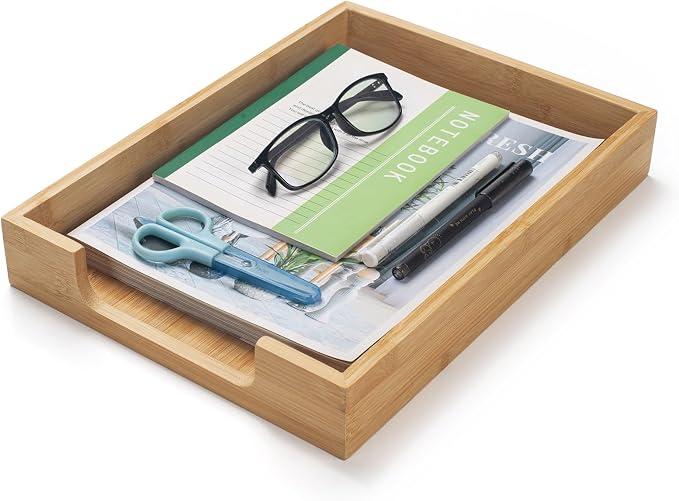 Bamboo Letter Tray, Wood Desk Tray, Wooden Desk Organizer, A4 Paper, Magazine by XIMISISE