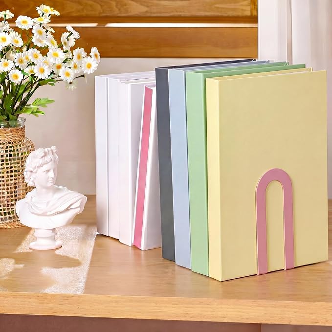 Chunful 6 Pcs Pink Modern Metal Book Ends - Image 5