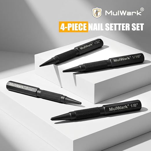 MulWark 4-Piece Nail Set and Center Punch Set, 1/32" to 1/8" Hardened Cr-V - Image 6