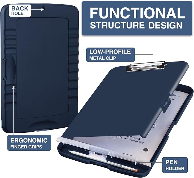 Sooez Clipboard with Storage, Clip Board 8.5 x 11 with Pen Holder, Plastic - Image 2