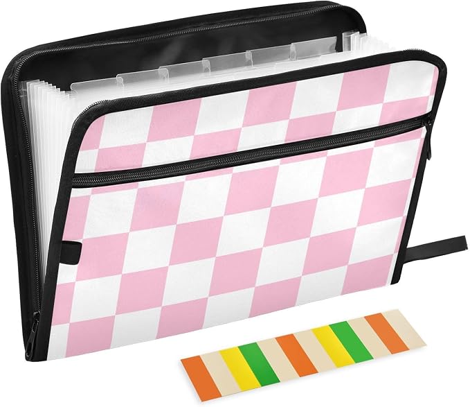 Pink Checkerboard Expanding File Folder Accordion File Organizer 13 Pockets by ALAZA