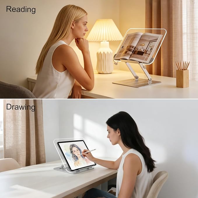 Acrylic Book Stand for Reading, Hands Free Foldable Desktop Book Holder - Image 2