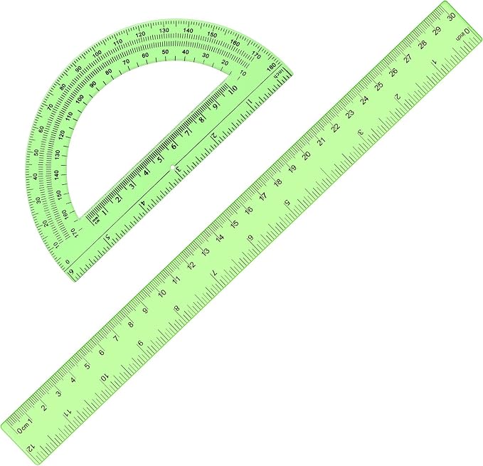 Zonon 2 Pcs 12 Inch Clear Ruler and 6 Inch Plastic Protractor Set, Dual Scale by Zonon