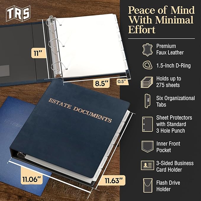 TRS Estate Planning Binder Kit – Pre-Labeled Tabs, Sheet Protectors | 1.5" - Image 2