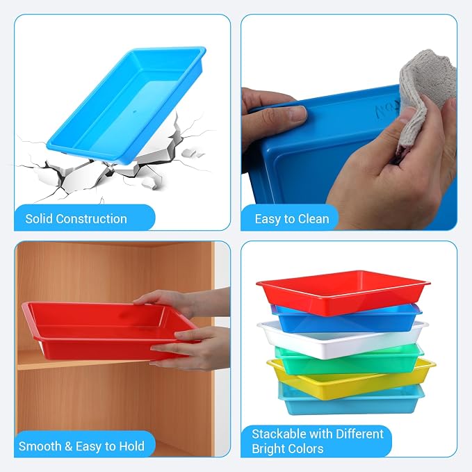 12 PCS Plastic Paper Trays for Classroom, Plastic Art Trays 10.8"×8.3"×1.6" | - Image 3