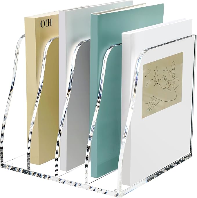 SANRUI Acrylic Desk File Organizer, 4 Vertical Compartments Clear Magazine File by SANRUI