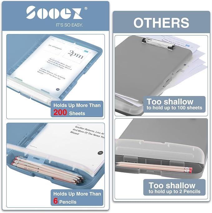Sooez Clipboard with Storage, Clip Board 8.5 x 11 with Pen Holder, Plastic - Image 3