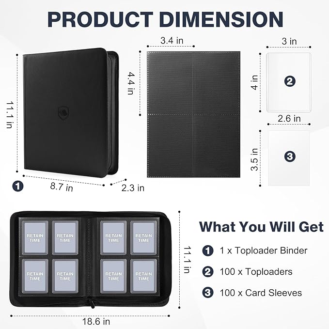 Toploader Binder, Holds 160 Toploaders, 100 Toploaders INCLUDED, 4-Pocket PU - Image 2