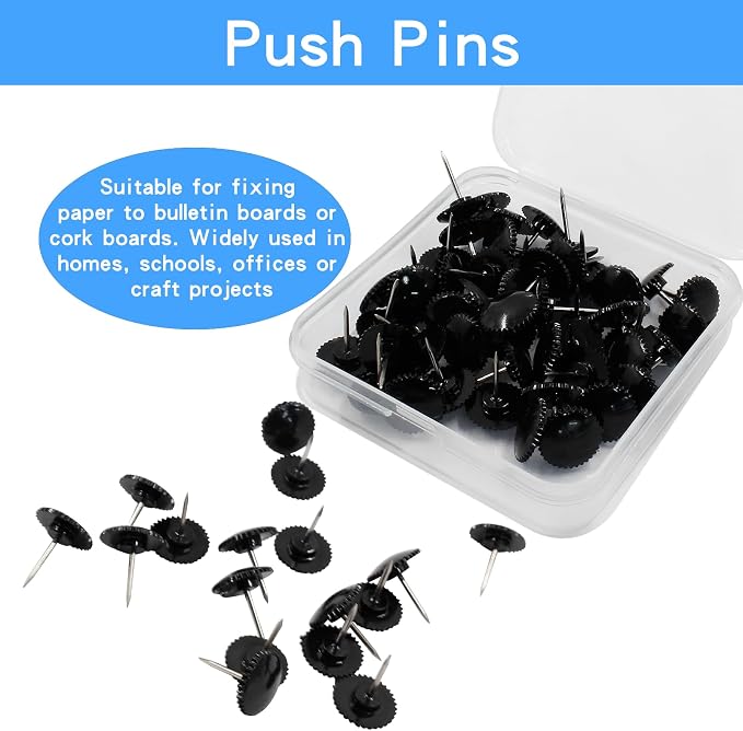 Piutouyar 50 Pcs Black Push Pins, Plastic Thumb Tacks - Image 3