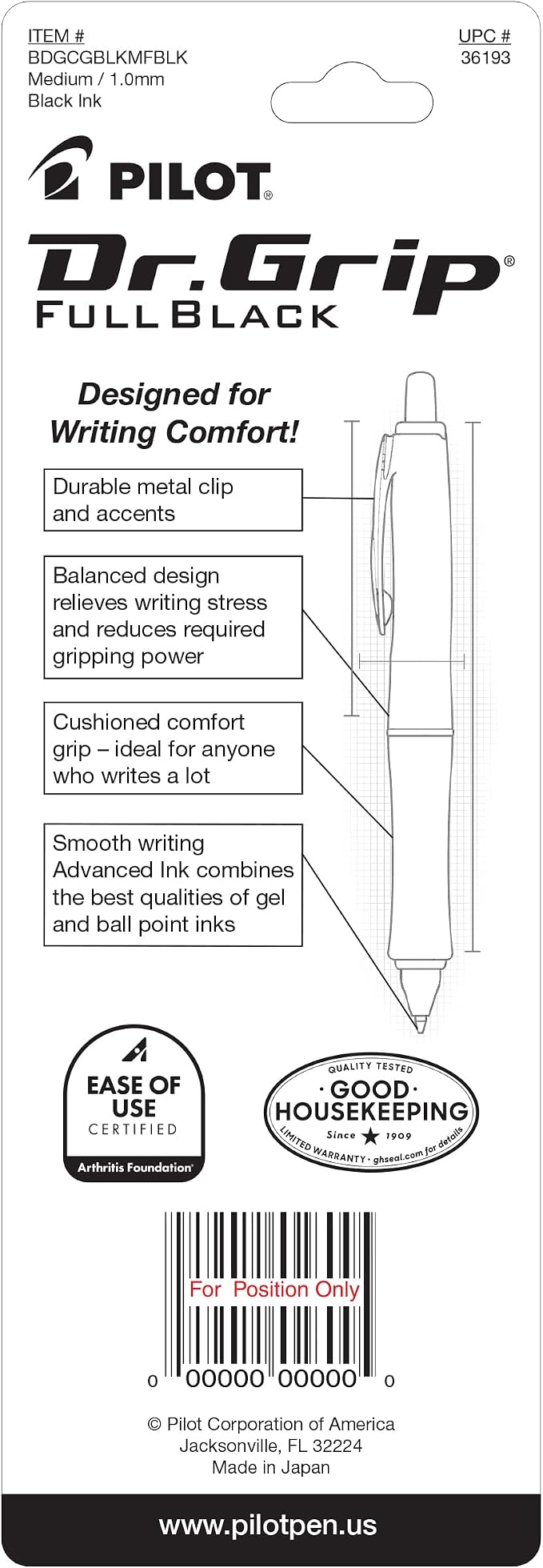 PILOT Dr. Grip FullBlack Refillable & Retractable Ballpoint Pen, Medium Point - Image 2