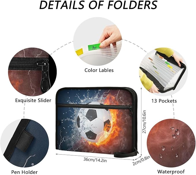 Expanding File Folder Soccer Water Fire Football Accordion File Organizer 13 - Image 4