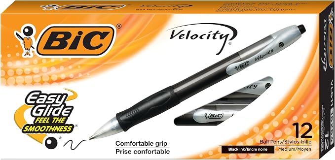 BIC Velocity Retractable Ballpoint Pens, Medium Point, 12-Count Pack, by BIC