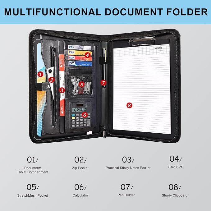 Eshow Padfolio for Men Women, Leather Portfolio - Image 3