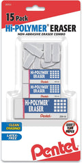 Pentel Hi-Polymer Eraser White Assorted Pack, 15 Pack by PentelofAmerica