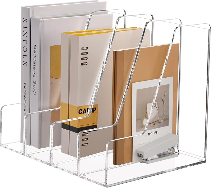 SANRUI 4 Pack Clear Acrylic Vertical File Organizer, Desk Organizer and Storage by SANRUI