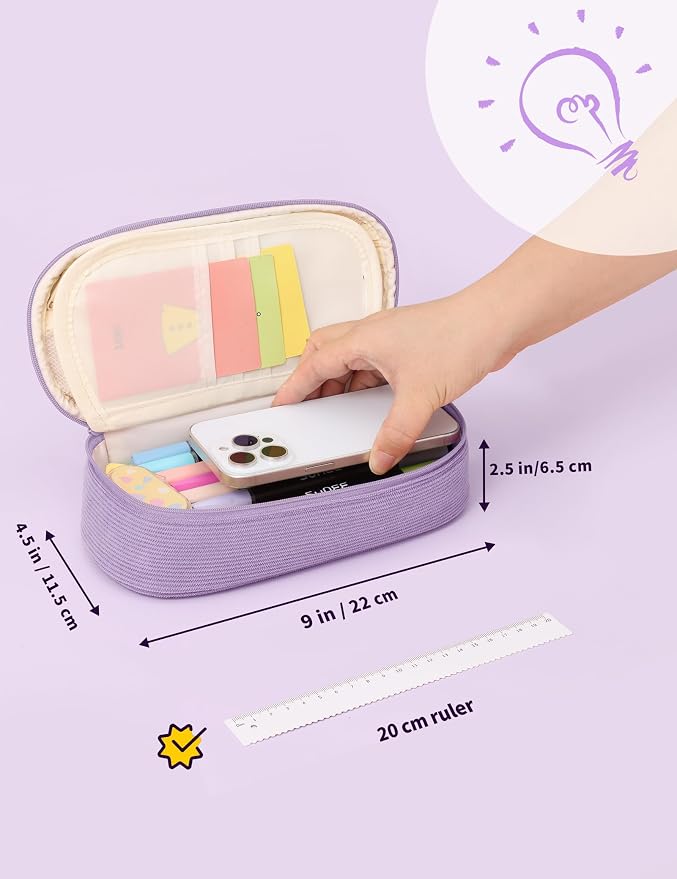 SUNEE Cute Pencil Case, Large Pencil Pouch, Soft Corduroy Fabric Big Pencil Bag - Image 6