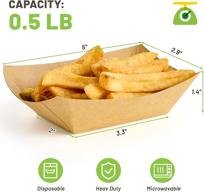 ZORRITA Small Paper Food Trays, 1/2 Lb, 120 Pack, Disposable | Mini Brown Paper - Image 2
