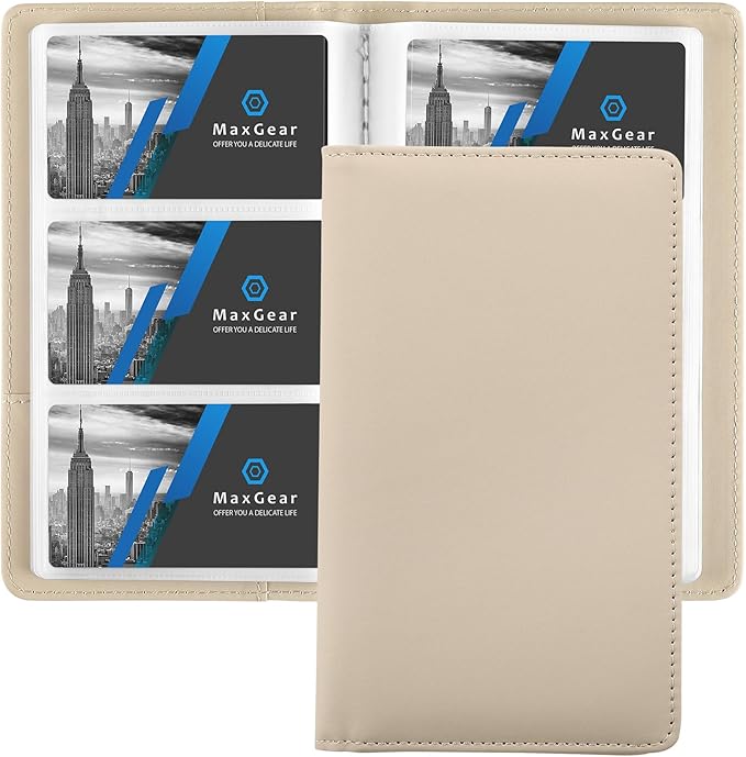 MaxGear Business Card Organizer Book, Holds 240 Cards, Off-white | Portable PU by MaxGear