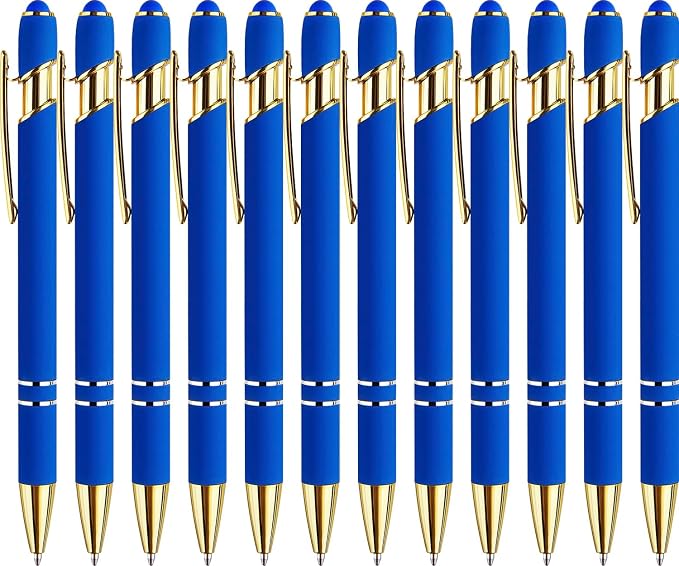 LINFANC 12 Pack Blue Gold Ballpoint Pen by LINFANC