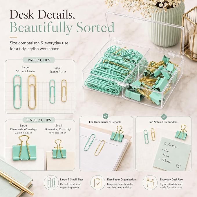 Green and Gold Paper Clips Binder Clips Set - Image 6