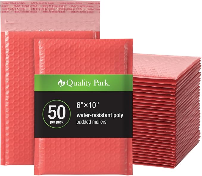 Quality Park Bubble Mailers, 6 x 9 Shipping Envelopes, Water Resistant Coral by Quality+Park