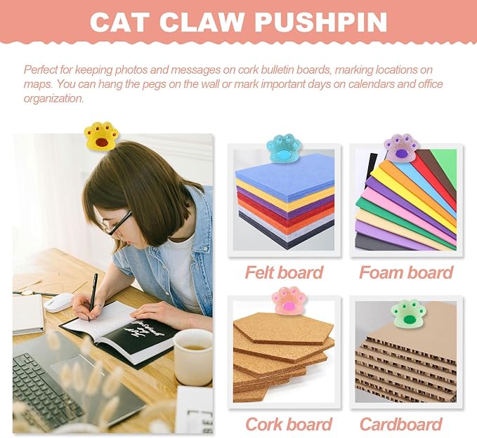 30 Pack Decorative Push Pins, Luminous Cat Paw Thumb Tacks - Image 5