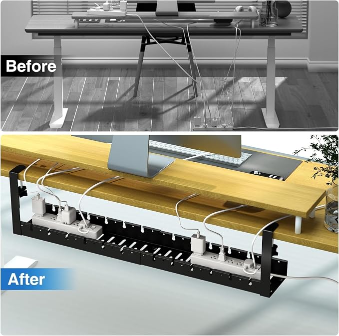 No Drilling Extendable Under Desk Cable Management, Metal Cable Management Tray - Image 5