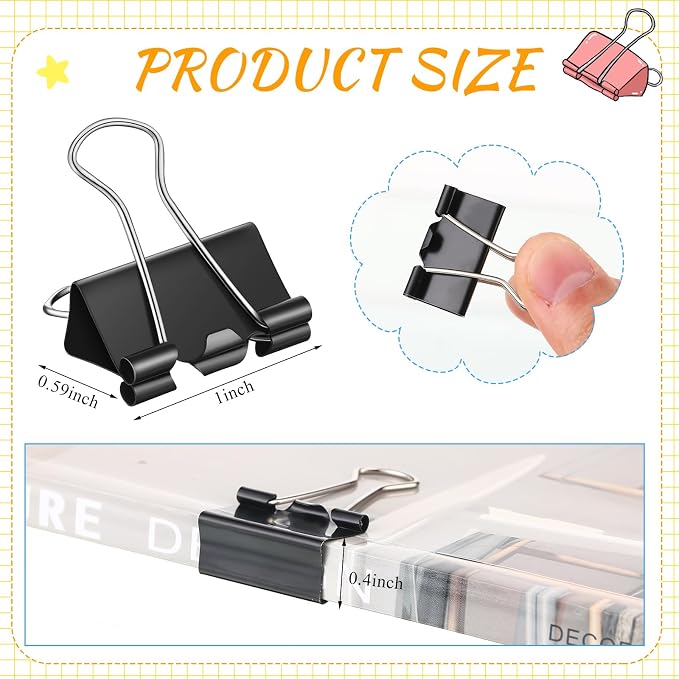 Jetec 800 Pieces 1 Inch Black Binder Clips Bulk Medium Paper Clamps Metal Paper - Image 2