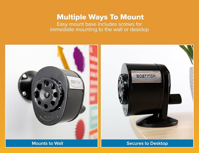 Bostitch Office Wall Mount Manual Pencil Sharpener, 8 Hole Dial, 6X Longer - Image 2