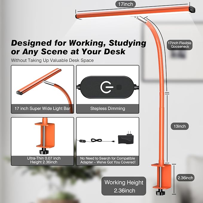Airlonv LED Desk Lamp for Office Home, Eye-Caring Desk Light - Image 3